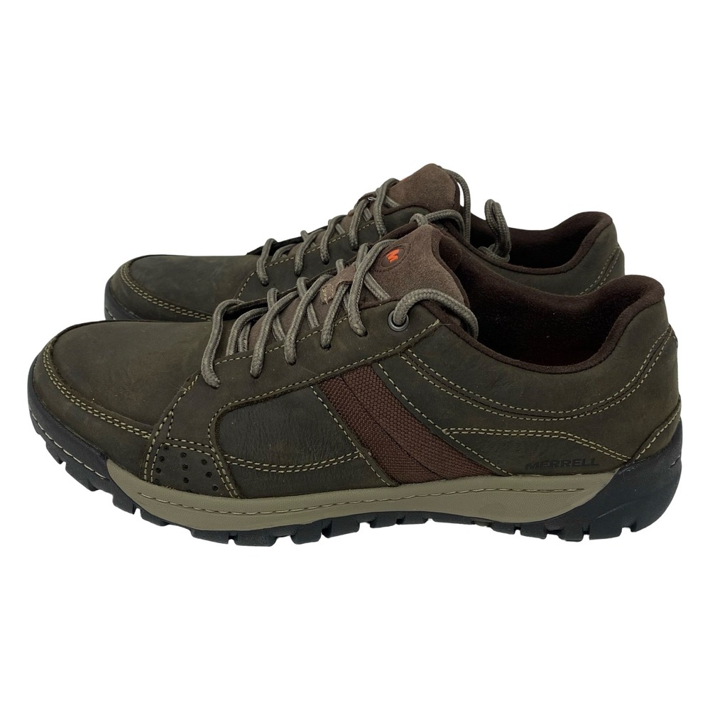 Merrell Traveler Point Brown Leather Hiking Shoes Low Top Lace Up Trail Sport